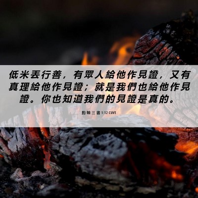 Picture 06 - 約 翰 三 書 1:12 CUVT - 低 米 丟 行 善 ， 有 眾 人 給 他 作 - Bible Verse Picture