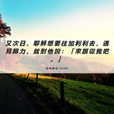 Picture 06 - 約 翰 福 音 1:43 CUVT - 又 次 日 ， 耶 穌 想 要 往 加 利 利 - Bible Verse Picture
