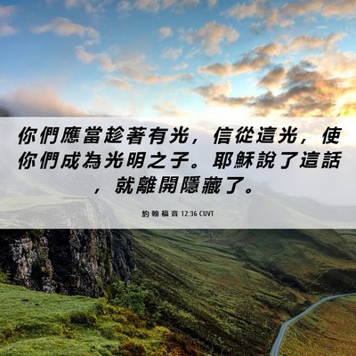 Picture 06 - 約 翰 福 音 12:36 CUVT - 你 們 應 當 趁 著 有 光 ， 信 從 這 - Bible Verse Picture