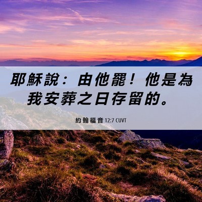 Picture 06 - 約 翰 福 音 12:7 CUVT - 耶 穌 說 ： 由 他 罷 ！ 他 是 為 我 - Bible Verse Picture