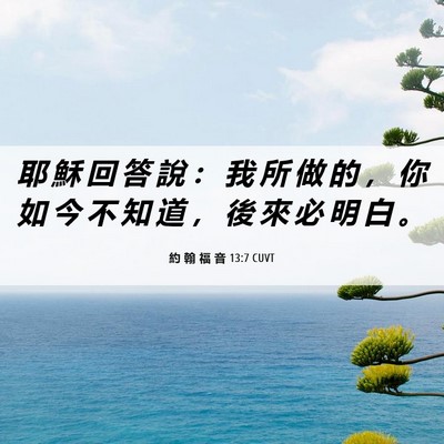 Picture 06 - 約 翰 福 音 13:7 CUVT - 耶 穌 回 答 說 ： 我 所 做 的 ， 你 - Bible Verse Picture