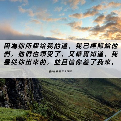 Picture 06 - 約 翰 福 音 17:8 CUVT - 因 為 你 所 賜 給 我 的 道 ， 我 已 - Bible Verse Picture