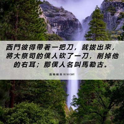 Picture 06 - 約 翰 福 音 18:10 CUVT - 西 門 彼 得 帶 著 一 把 刀 ， 就 拔 - Bible Verse Picture