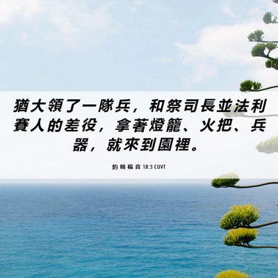 Picture 06 - 約 翰 福 音 18:3 CUVT - 猶 大 領 了 一 隊 兵 ， 和 祭 司 長 - Bible Verse Picture
