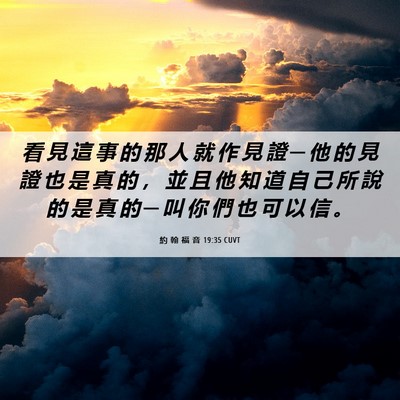 Picture 06 - 約 翰 福 音 19:35 CUVT - 看 見 這 事 的 那 人 就 作 見 證 ─ - Bible Verse Picture