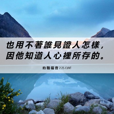 Picture 06 - 約 翰 福 音 2:25 CUVT - 也 用 不 著 誰 見 證 人 怎 樣 ， 因 - Bible Verse Picture