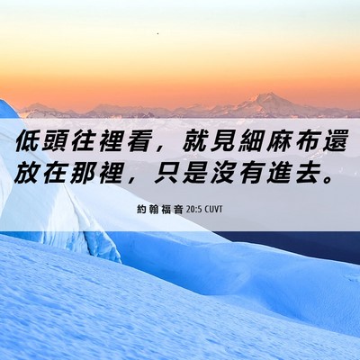 Picture 06 - 約 翰 福 音 20:5 CUVT - 低 頭 往 裡 看 ， 就 見 細 麻 布 還 - Bible Verse Picture