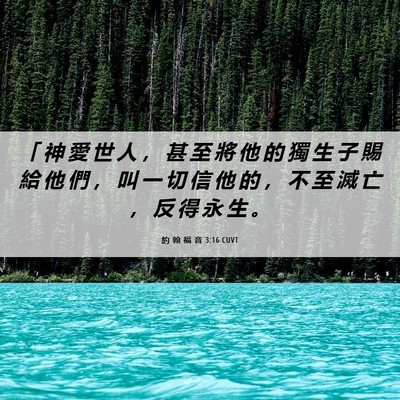 Picture 06 - 約 翰 福 音 3:16 CUVT - 「 神 愛 世 人 ， 甚 至 將 他 的 獨 - Bible Verse Picture