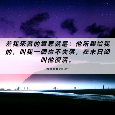 Picture 06 - 約 翰 福 音 6:39 CUVT - 差 我 來 者 的 意 思 就 是 ： 他 所 - Bible Verse Picture