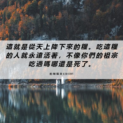 Picture 06 - 約 翰 福 音 6:58 CUVT - 這 就 是 從 天 上 降 下 來 的 糧 。 - Bible Verse Picture