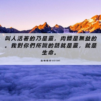Picture 06 - 約 翰 福 音 6:63 CUVT - 叫 人 活 著 的 乃 是 靈 ， 肉 體 是 - Bible Verse Picture