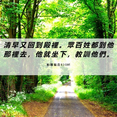 Picture 06 - 約 翰 福 音 8:2 CUVT - 清 早 又 回 到 殿 裡 。 眾 百 姓 都 - Bible Verse Picture
