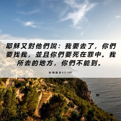 Picture 06 - 約 翰 福 音 8:21 CUVT - 耶 穌 又 對 他 們 說 ： 我 要 去 了 - Bible Verse Picture