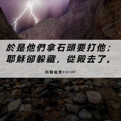 Picture 06 - 約 翰 福 音 8:59 CUVT - 於 是 他 們 拿 石 頭 要 打 他 ； 耶 - Bible Verse Picture