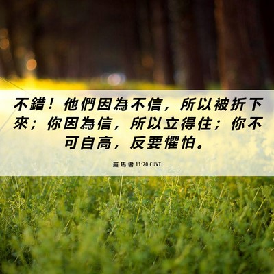 Picture 06 - 羅 馬 書 11:20 CUVT - 不 錯 ！ 他 們 因 為 不 信 ， 所 以 - Bible Verse Picture