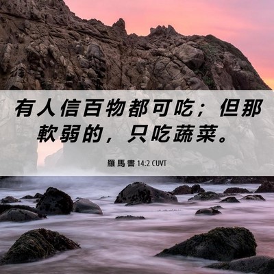 Picture 06 - 羅 馬 書 14:2 CUVT - 有 人 信 百 物 都 可 吃 ； 但 那 軟 - Bible Verse Picture