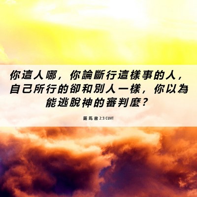Picture 06 - 羅 馬 書 2:3 CUVT - 你 這 人 哪 ， 你 論 斷 行 這 樣 事 - Bible Verse Picture