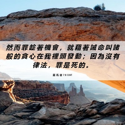 Picture 06 - 羅 馬 書 7:8 CUVT - 然 而 罪 趁 著 機 會 ， 就 藉 著 誡 - Bible Verse Picture