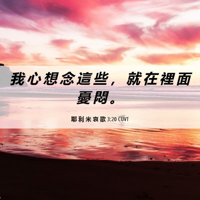 Picture 06 - 耶 利 米 哀 歌 3:20 CUVT - 我 心 想 念 這 些 ， 就 在 裡 面 憂 - Bible Verse Picture