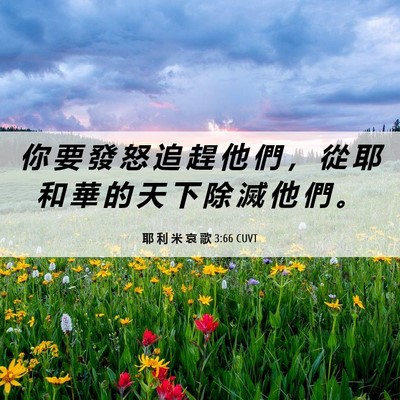 Picture 06 - 耶 利 米 哀 歌 3:66 CUVT - 你 要 發 怒 追 趕 他 們 ， 從 耶 和 - Bible Verse Picture
