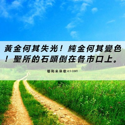 Picture 06 - 耶 利 米 哀 歌 4:1 CUVT - 黃 金 何 其 失 光 ！ 純 金 何 其 變 - Bible Verse Picture