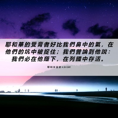 Picture 06 - 耶 利 米 哀 歌 4:20 CUVT - 耶 和 華 的 受 膏 者 好 比 我 們 鼻 - Bible Verse Picture