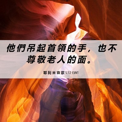 Picture 06 - 耶 利 米 哀 歌 5:12 CUVT - 他 們 吊 起 首 領 的 手 ， 也 不 尊 - Bible Verse Picture