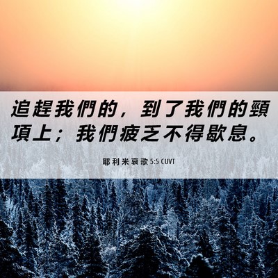 Picture 06 - 耶 利 米 哀 歌 5:5 CUVT - 追 趕 我 們 的 ， 到 了 我 們 的 頸 - Bible Verse Picture