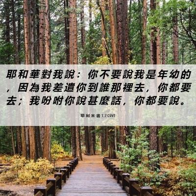 Picture 06 - 耶 利 米 書 1:7 CUVT - 耶 和 華 對 我 說 ： 你 不 要 說 我 - Bible Verse Picture
