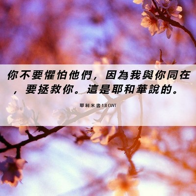 Picture 06 - 耶 利 米 書 1:8 CUVT - 你 不 要 懼 怕 他 們 ， 因 為 我 與 - Bible Verse Picture