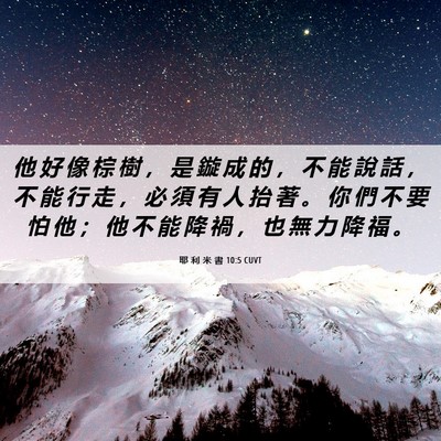 Picture 06 - 耶 利 米 書 10:5 CUVT - 他 好 像 棕 樹 ， 是 鏇 成 的 ， 不 - Bible Verse Picture