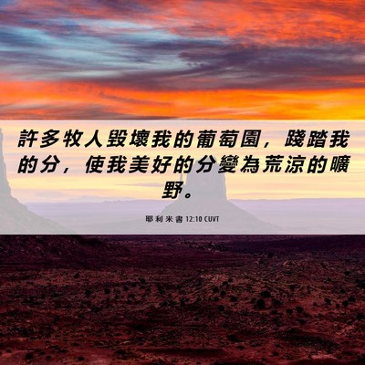 Picture 06 - 耶 利 米 書 12:10 CUVT - 許 多 牧 人 毀 壞 我 的 葡 萄 園 ， - Bible Verse Picture
