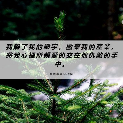 Picture 06 - 耶 利 米 書 12:7 CUVT - 我 離 了 我 的 殿 宇 ， 撇 棄 我 的 - Bible Verse Picture