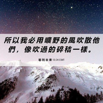 Picture 06 - 耶 利 米 書 13:24 CUVT - 所 以 我 必 用 曠 野 的 風 吹 散 他 - Bible Verse Picture