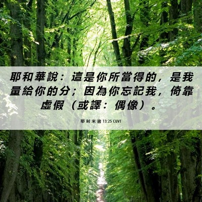 Picture 06 - 耶 利 米 書 13:25 CUVT - 耶 和 華 說 ： 這 是 你 所 當 得 的 - Bible Verse Picture
