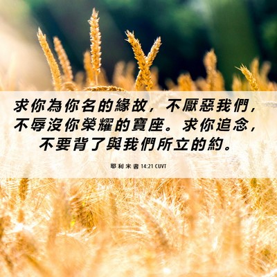 Picture 06 - 耶 利 米 書 14:21 CUVT - 求 你 為 你 名 的 緣 故 ， 不 厭 惡 - Bible Verse Picture
