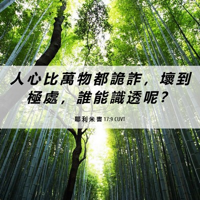 Picture 06 - 耶 利 米 書 17:9 CUVT - 人 心 比 萬 物 都 詭 詐 ， 壞 到 極 - Bible Verse Picture