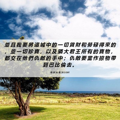 Picture 06 - 耶 利 米 書 20:5 CUVT - 並 且 我 要 將 這 城 中 的 一 切 貨 - Bible Verse Picture