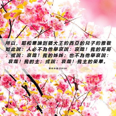 Picture 06 - 耶 利 米 書 22:18 CUVT - 所 以 ， 耶 和 華 論 到 猶 大 王 約 - Bible Verse Picture