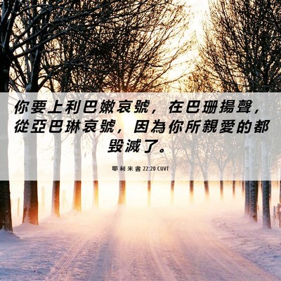 Picture 06 - 耶 利 米 書 22:20 CUVT - 你 要 上 利 巴 嫩 哀 號 ， 在 巴 珊 - Bible Verse Picture