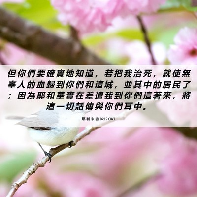Picture 06 - 耶 利 米 書 26:15 CUVT - 但 你 們 要 確 實 地 知 道 ， 若 把 - Bible Verse Picture