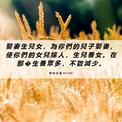 Picture 06 - 耶 利 米 書 29:6 CUVT - 娶 妻 生 兒 女 ， 為 你 們 的 兒 子 - Bible Verse Picture