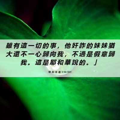 Picture 06 - 耶 利 米 書 3:10 CUVT - 雖 有 這 一 切 的 事 ， 他 奸 詐 的 - Bible Verse Picture