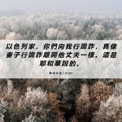 Picture 06 - 耶 利 米 書 3:20 CUVT - 以 色 列 家 ， 你 們 向 我 行 詭 詐 - Bible Verse Picture