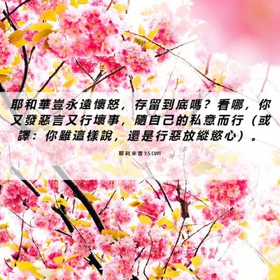 Picture 06 - 耶 利 米 書 3:5 CUVT - 耶 和 華 豈 永 遠 懷 怒 ， 存 留 到 - Bible Verse Picture