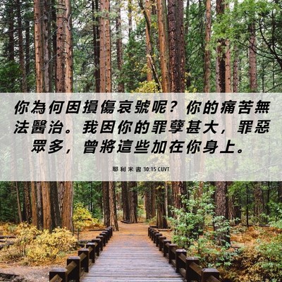 Picture 06 - 耶 利 米 書 30:15 CUVT - 你 為 何 因 損 傷 哀 號 呢 ？ 你 的 - Bible Verse Picture