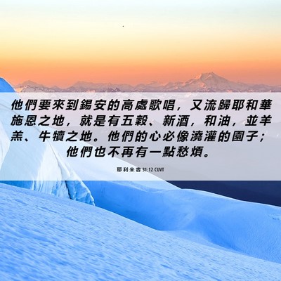 Picture 06 - 耶 利 米 書 31:12 CUVT - 他 們 要 來 到 錫 安 的 高 處 歌 唱 - Bible Verse Picture