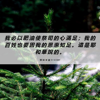 Picture 06 - 耶 利 米 書 31:14 CUVT - 我 必 以 肥 油 使 祭 司 的 心 滿 足 - Bible Verse Picture