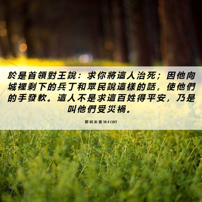 Picture 06 - 耶 利 米 書 38:4 CUVT - 於 是 首 領 對 王 說 ： 求 你 將 這 - Bible Verse Picture