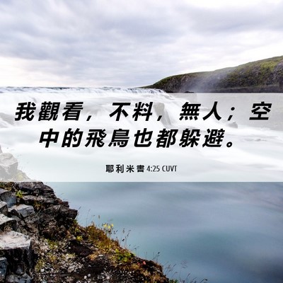 Picture 06 - 耶 利 米 書 4:25 CUVT - 我 觀 看 ， 不 料 ， 無 人 ； 空 中 - Bible Verse Picture